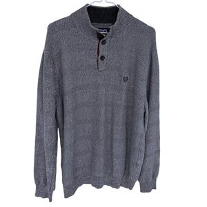 Chaps Mens Heathered Gray Knit Pullover Henley Sweater XL‎ Quarter Button